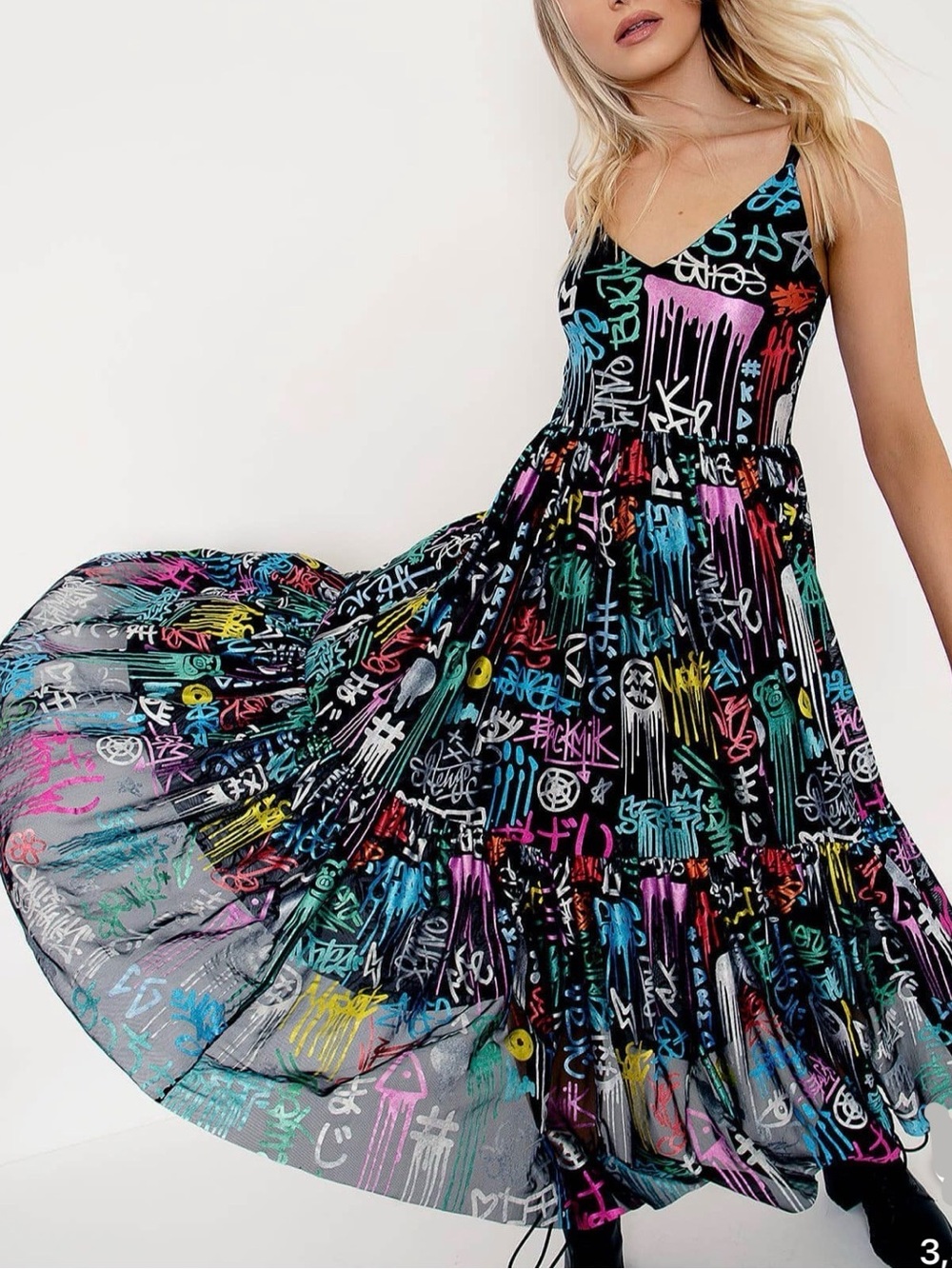 Blackmilk Graffiti foil sheer Midaxi Dress